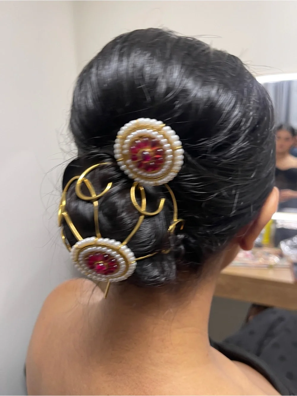 Gold and Pink Pearl Hair Bun Pin - Women Accessories